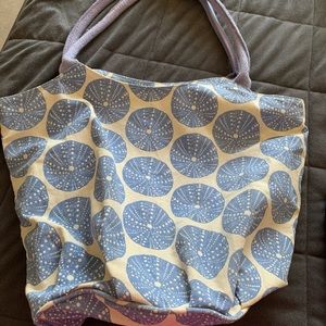 Blue and cream Summer bag with sea urchin design.